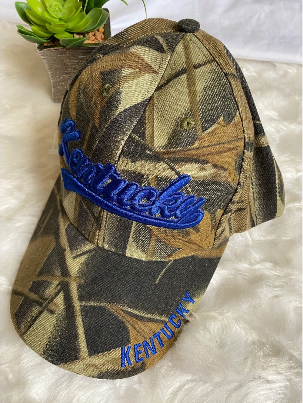 Kentucky Camouflage Baseball Cap with Blue Embroidered Logo